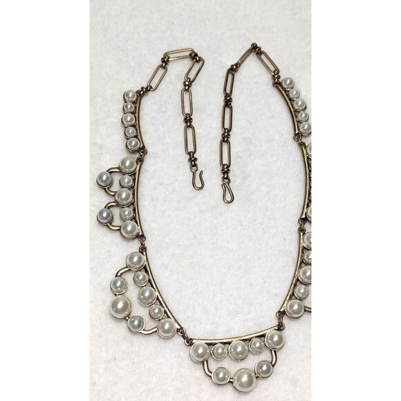 Vintage Pearl and Brass Necklace - Picture 2 of 9